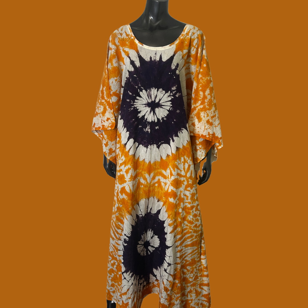 Handmade Tie Dye African Caftan - Orange Purple