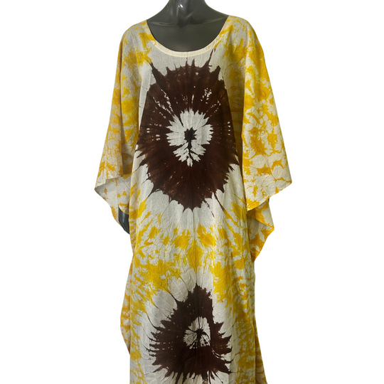 Handmade Tie Dye African Caftan - Yellow Purple