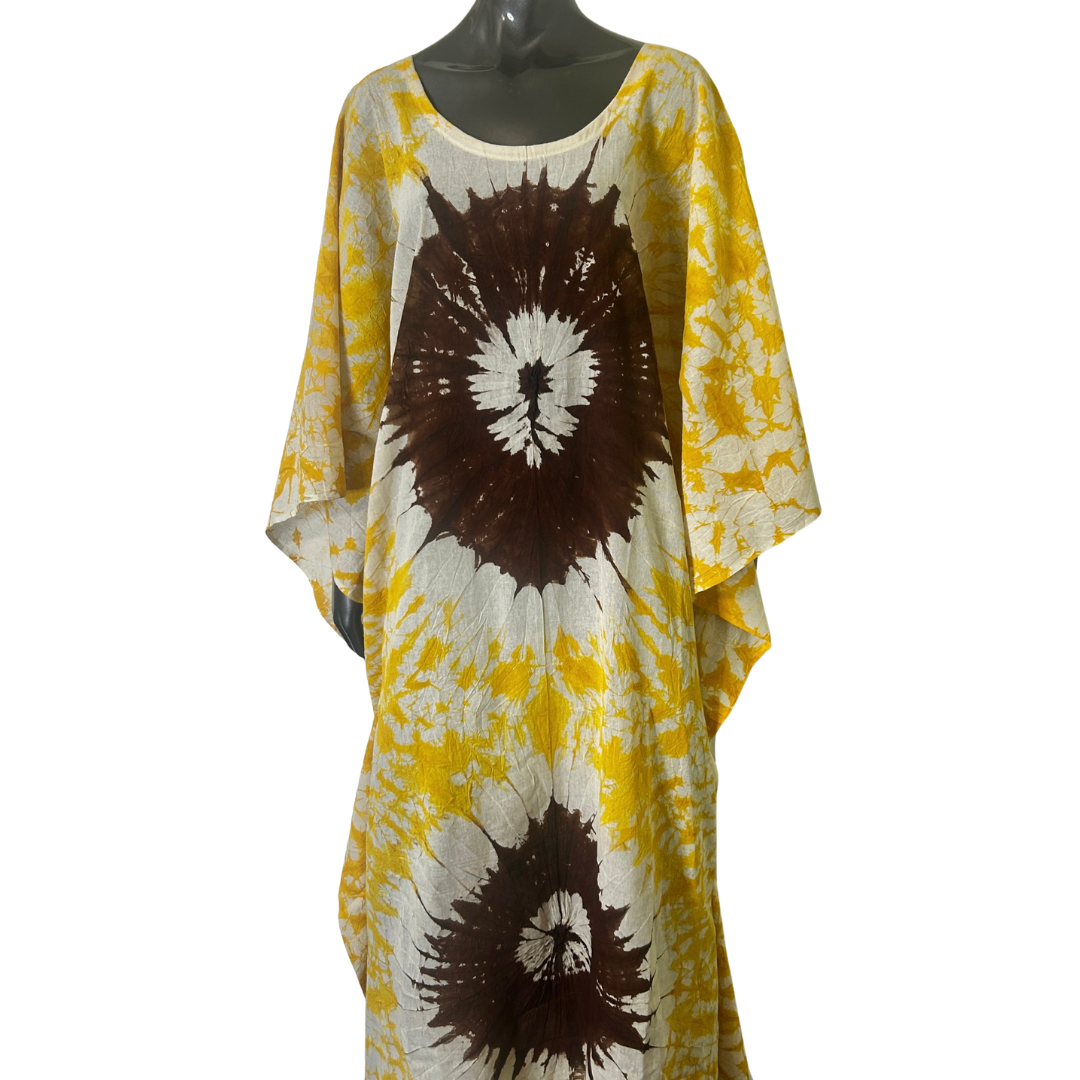 Handmade Tie Dye African Caftan - Yellow Purple Handmade Tie Dye African Caftan - Yellow Purple