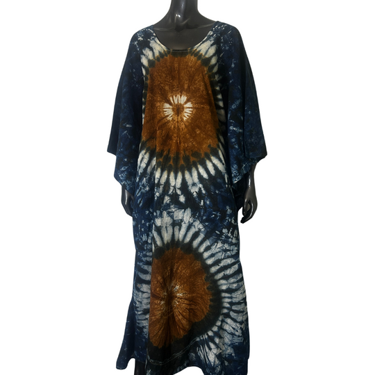 Handmade Tie Dye African Caftan - Blue Brown