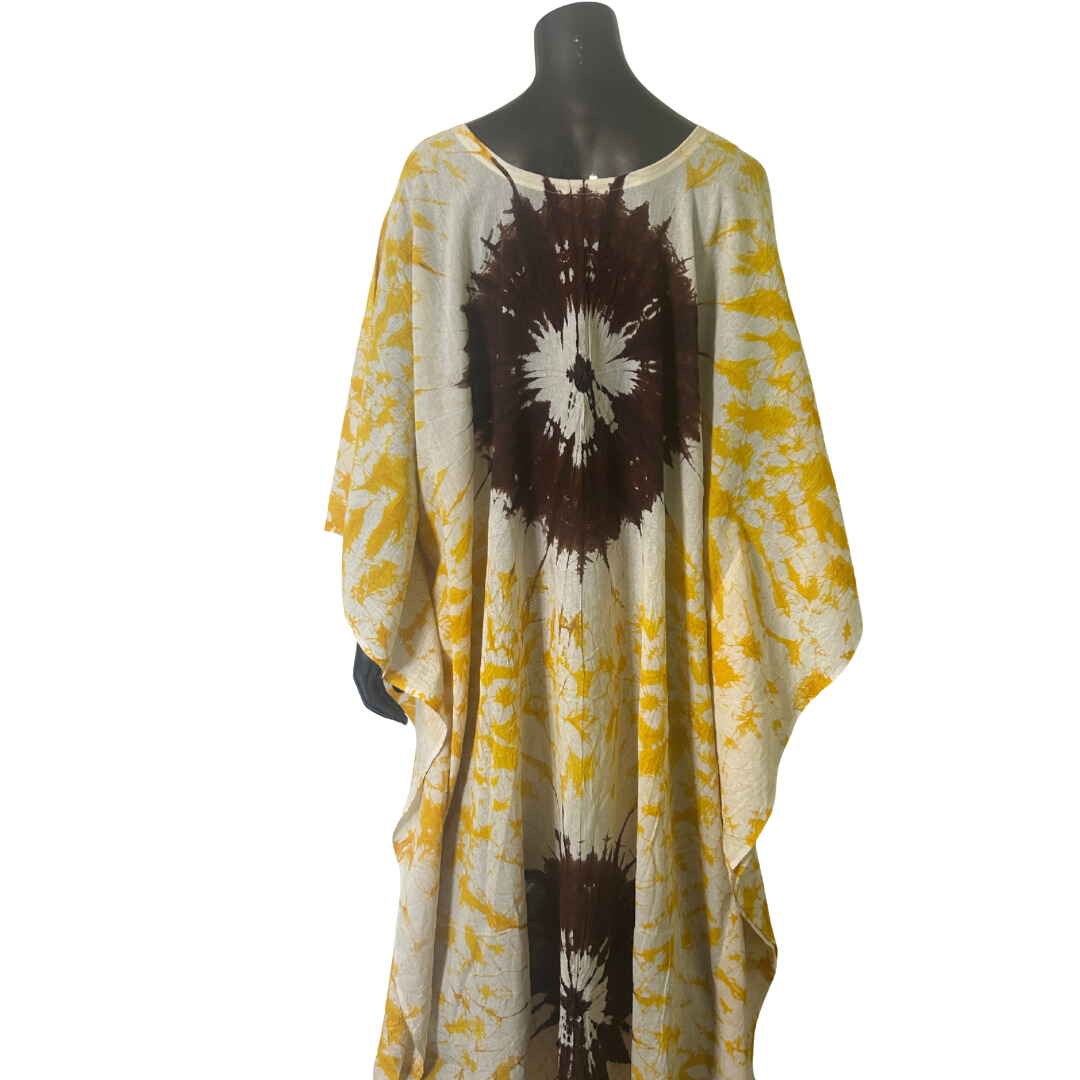 Handmade Tie Dye African Caftan - Yellow Purple