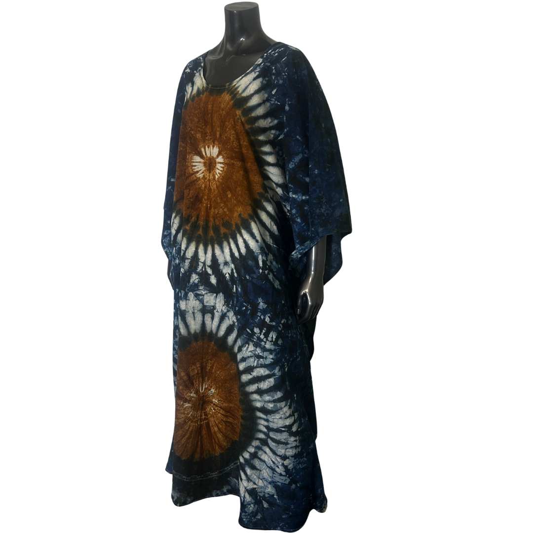 Handmade Tie Dye African Caftan - Blue Brown