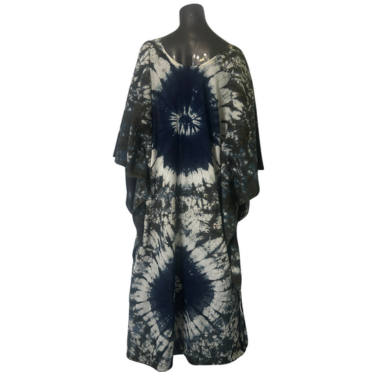 Handmade Tie Dye African Caftan - Ivory Blue