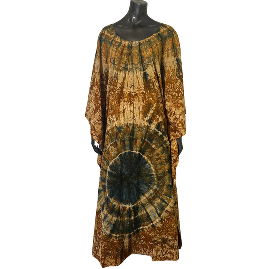 Handmade Tie Dye African Caftan - Brown Blue