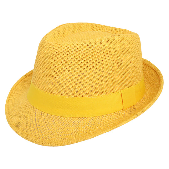 Paper Braid Panama Fedora Hat with Satin Band – Gold
