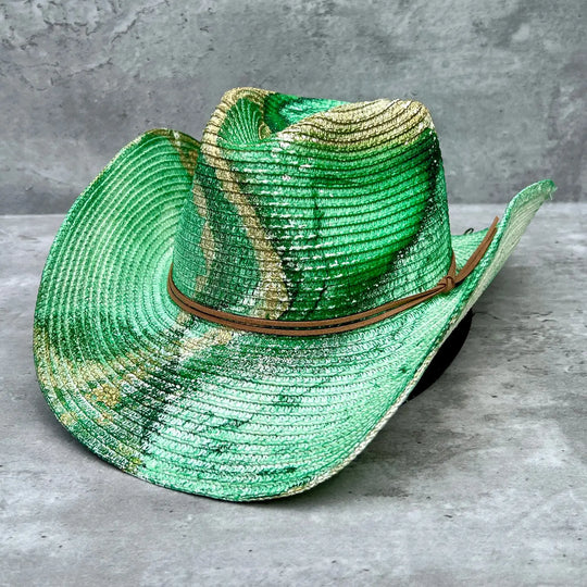 Green &amp; Gold Marbled Straw Cowboy Hat