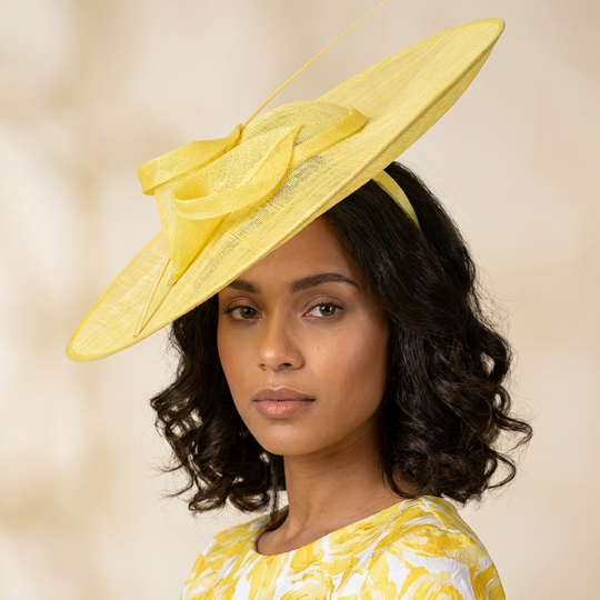 Yellow Wide Brim Sinamay Saucer Fascinator Hat