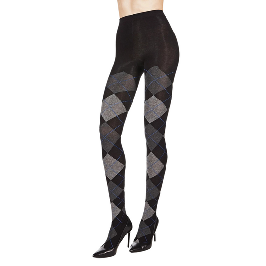 Large Print Argyle Sweater Tights: Dark Gray Heather - Plus Size