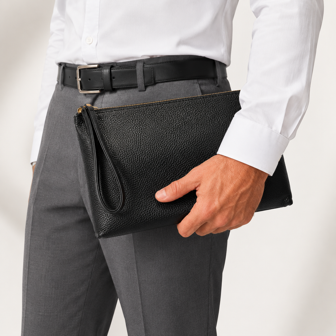 Italian Leather Men’s Wristlet Pouch – Black
