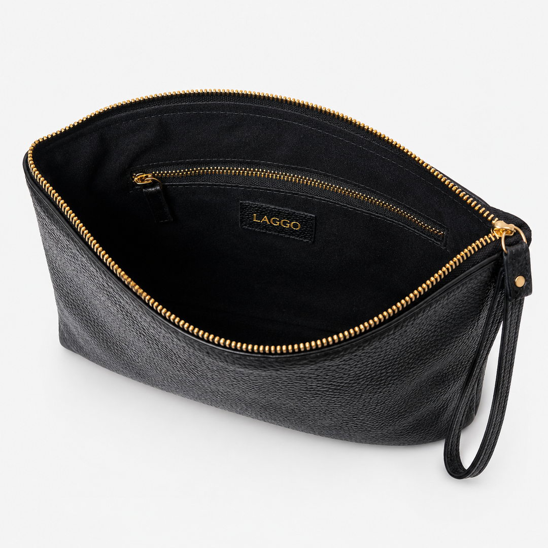 Italian Leather Men’s Wristlet Pouch – Black