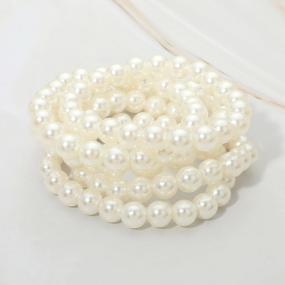 Classic Pearl Stretch Bracelet Set (5-Piece Stack) - Cream