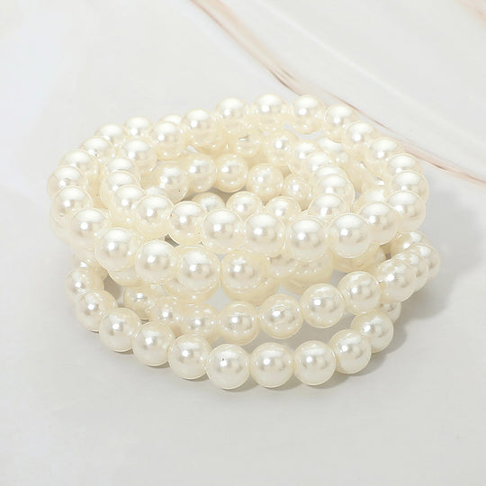 Classic Pearl Stretch Bracelet Set (5-Piece Stack) - Cream
