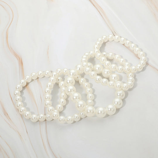 Classic Pearl Stretch Bracelet Set (5-Piece Stack) - Cream