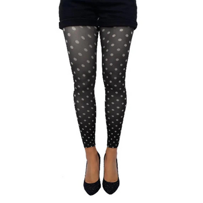 White & Black Dotted Footless Tights