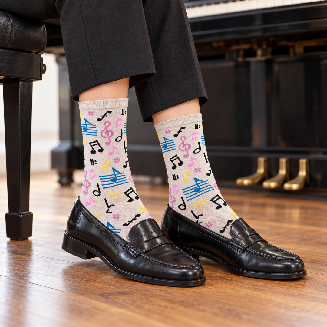 Musical Notes Bamboo Crew Socks
