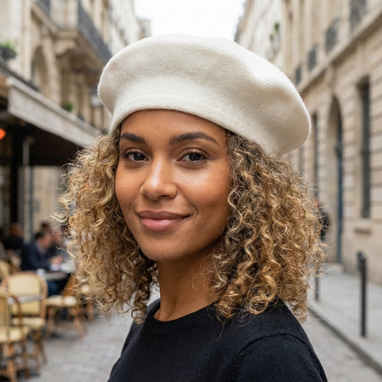 Acrylic Knit Stretch Beret - Off-White