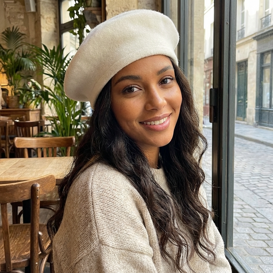 Acrylic Knit Stretch Beret - Off-White