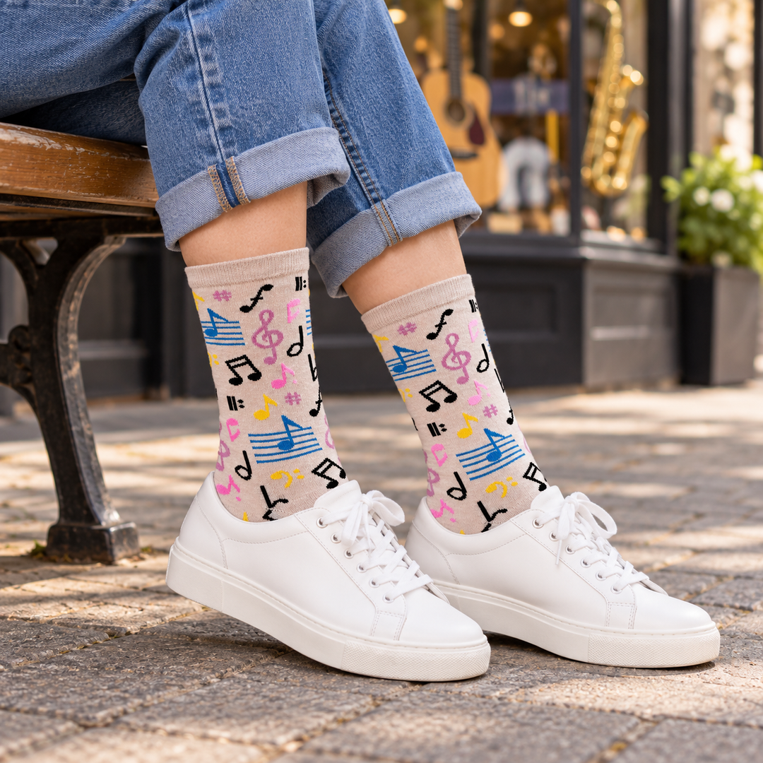 Musical Notes Bamboo Crew Socks