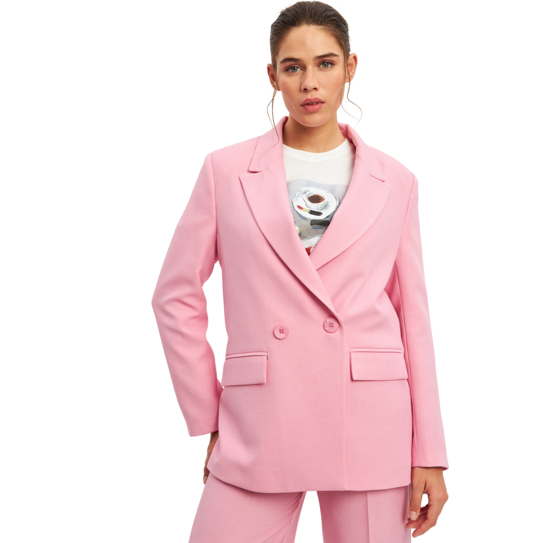 Double Breasted 2 pc Pant Suit - Pink