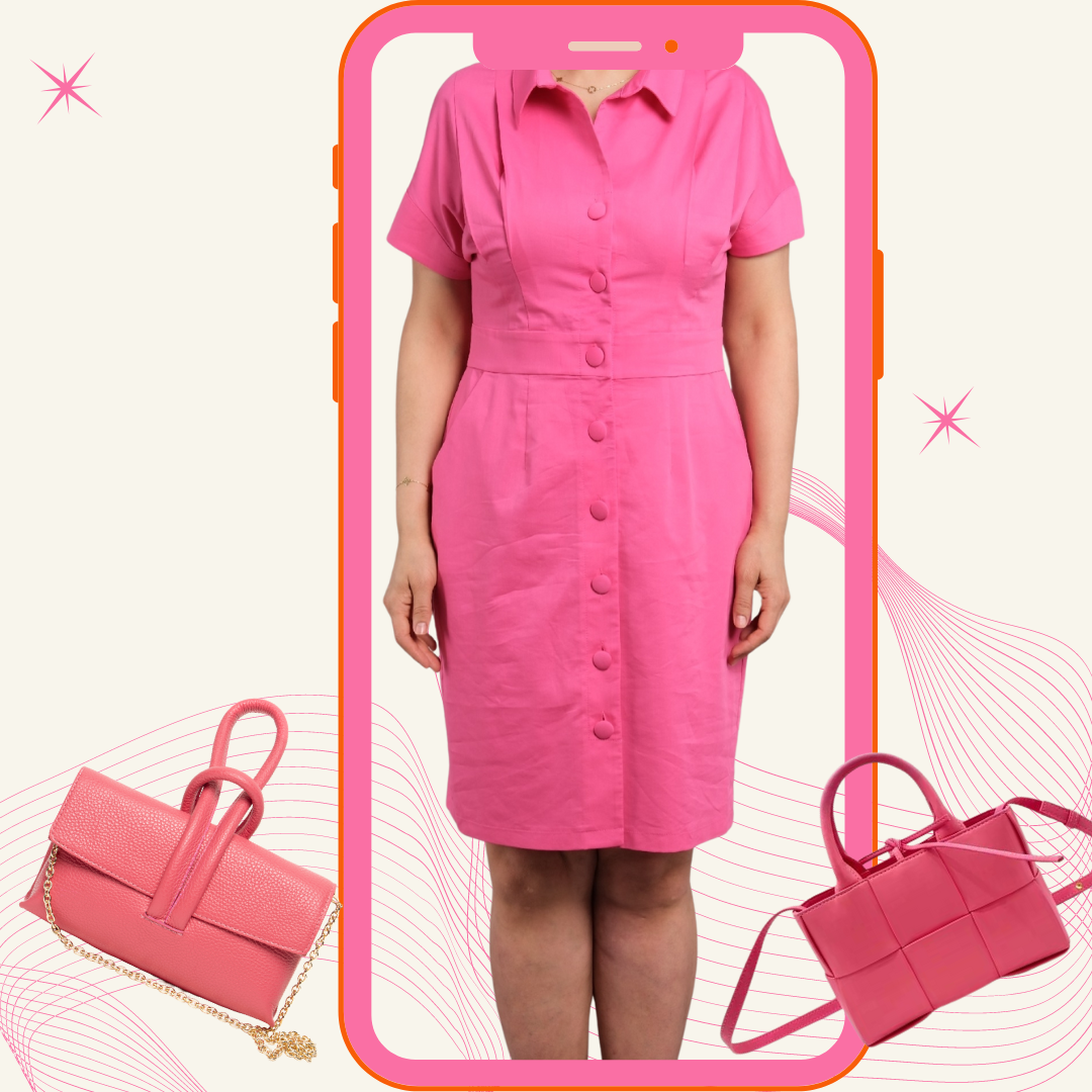 Button Front 2 Pocket Dress - Pink