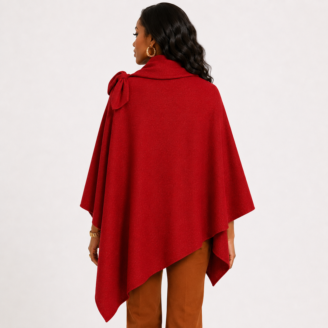 Elegant Side Bow Drape Poncho – Red