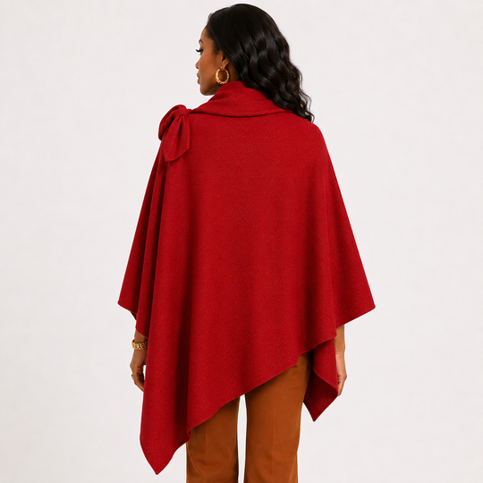 Elegant Side Bow Drape Poncho – Red