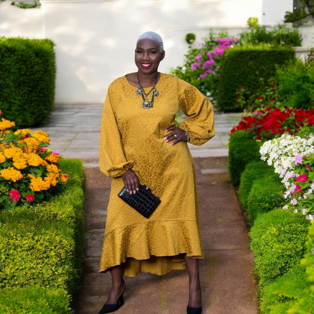 Aphrodite Gold Leopard Jacquard Dress