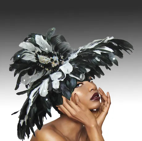 Volcano Feathered Brim Hat - Black White