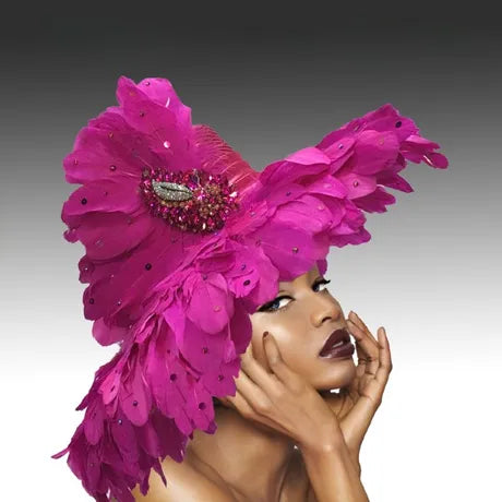Volcano Feathered Brim Hat - Fuchsia