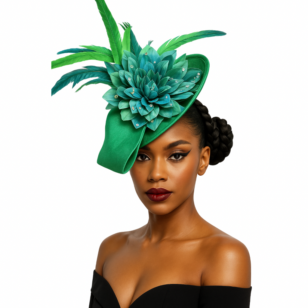 Bold Formal Fascinator – Equestrian, Tea, Statement Hat Tropical Felt Anthuriums Adinkra Flame Red Sculpted Fascinator: Feathered Statement  main image 2