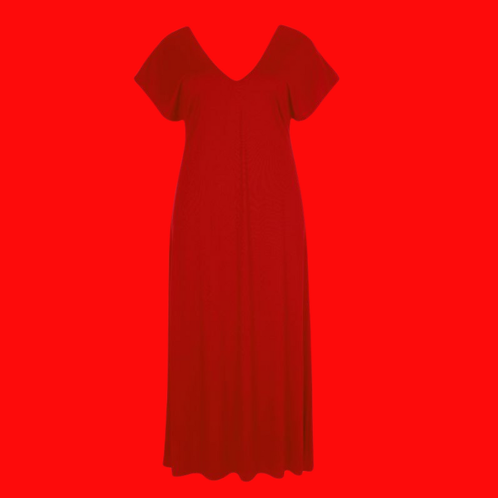 Double V-Neck Plus Sized Dress - Red