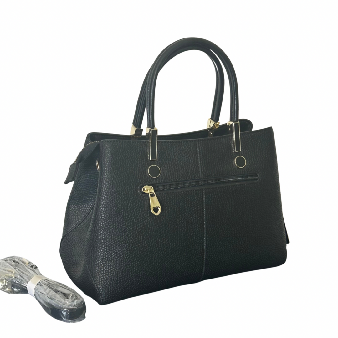Leather Tote Bag with Black/Gold Detail
