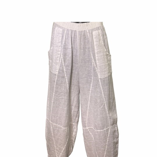 Light gray pants with a subtle pattern on a white background