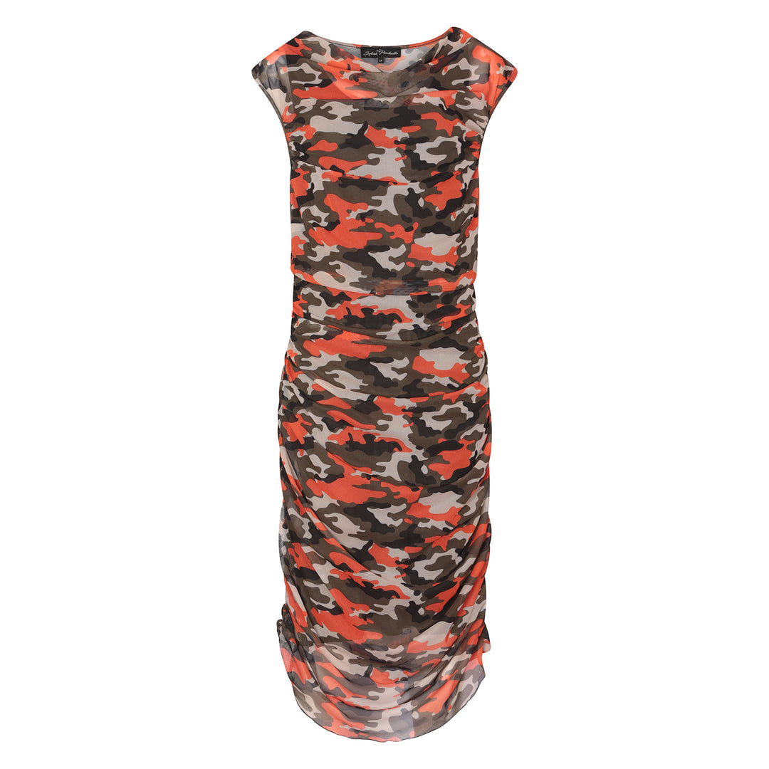 orange and camo dresses Boudicca Summer Orange Camouflage Ruched Dress-Inclusive Plus Size up to UK 24 / US 20