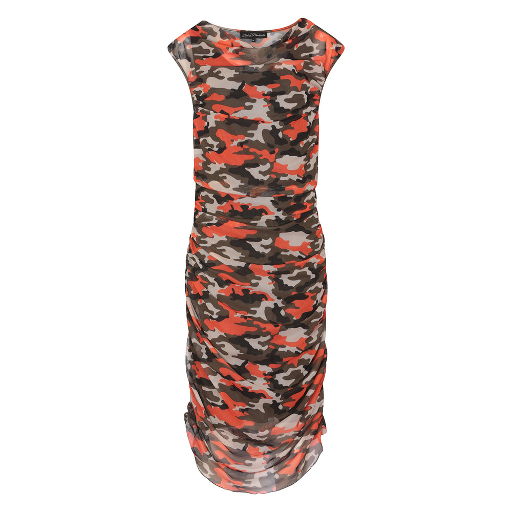 Boudicca Summer Orange Camouflage Ruched Dress