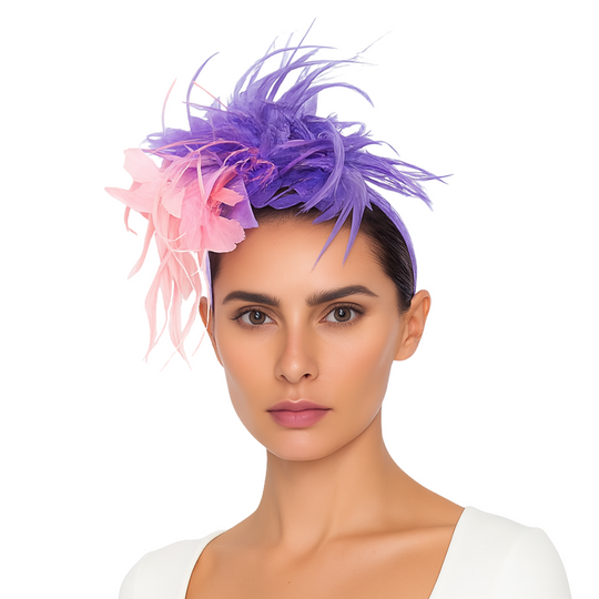 Lavender & Pink Feather Fascinator on Lavender Headband
