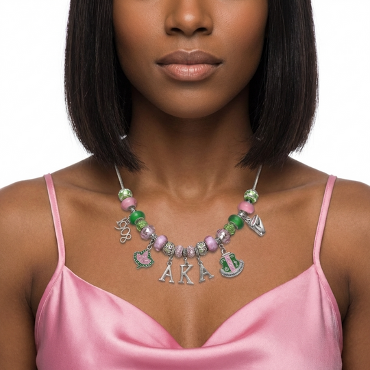 Alpha Kappa Alpha Charm Necklace – Pink and Green Sorority Jewelry