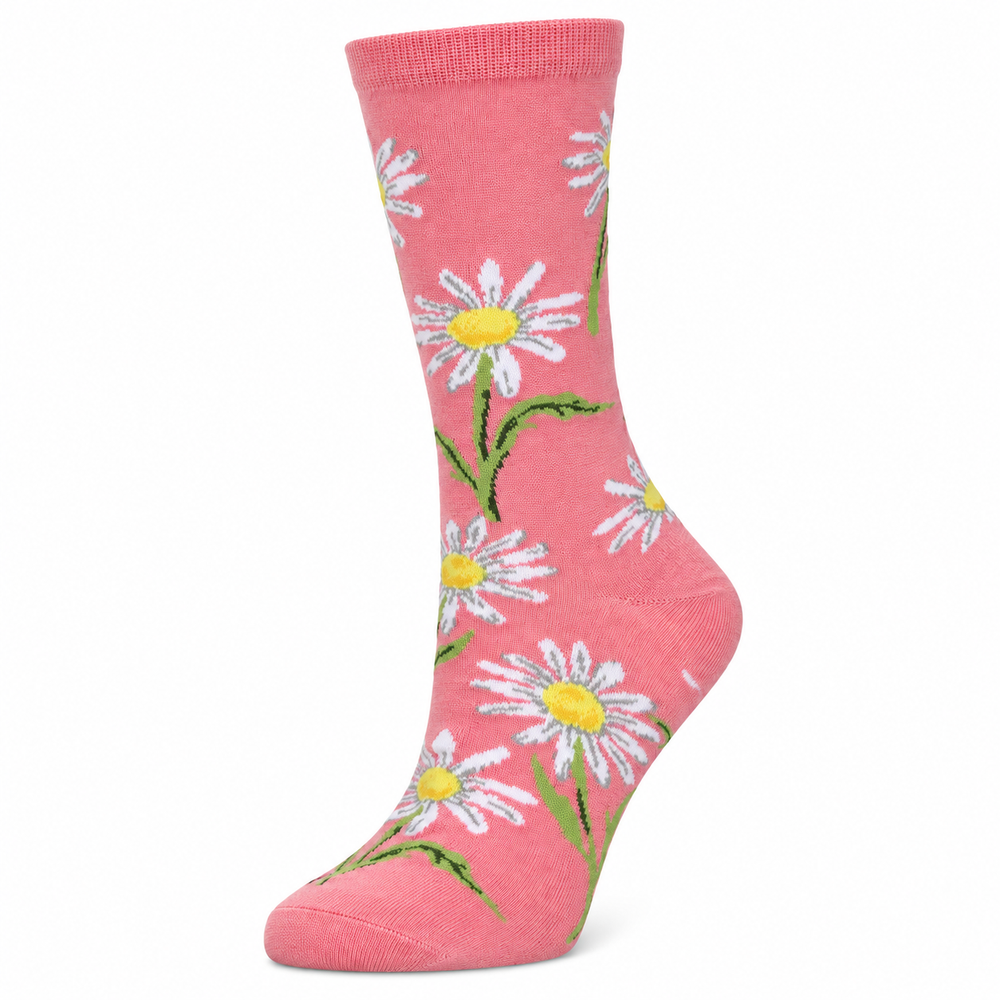 Daisy Bamboo Crew Socks: Salmon Rose