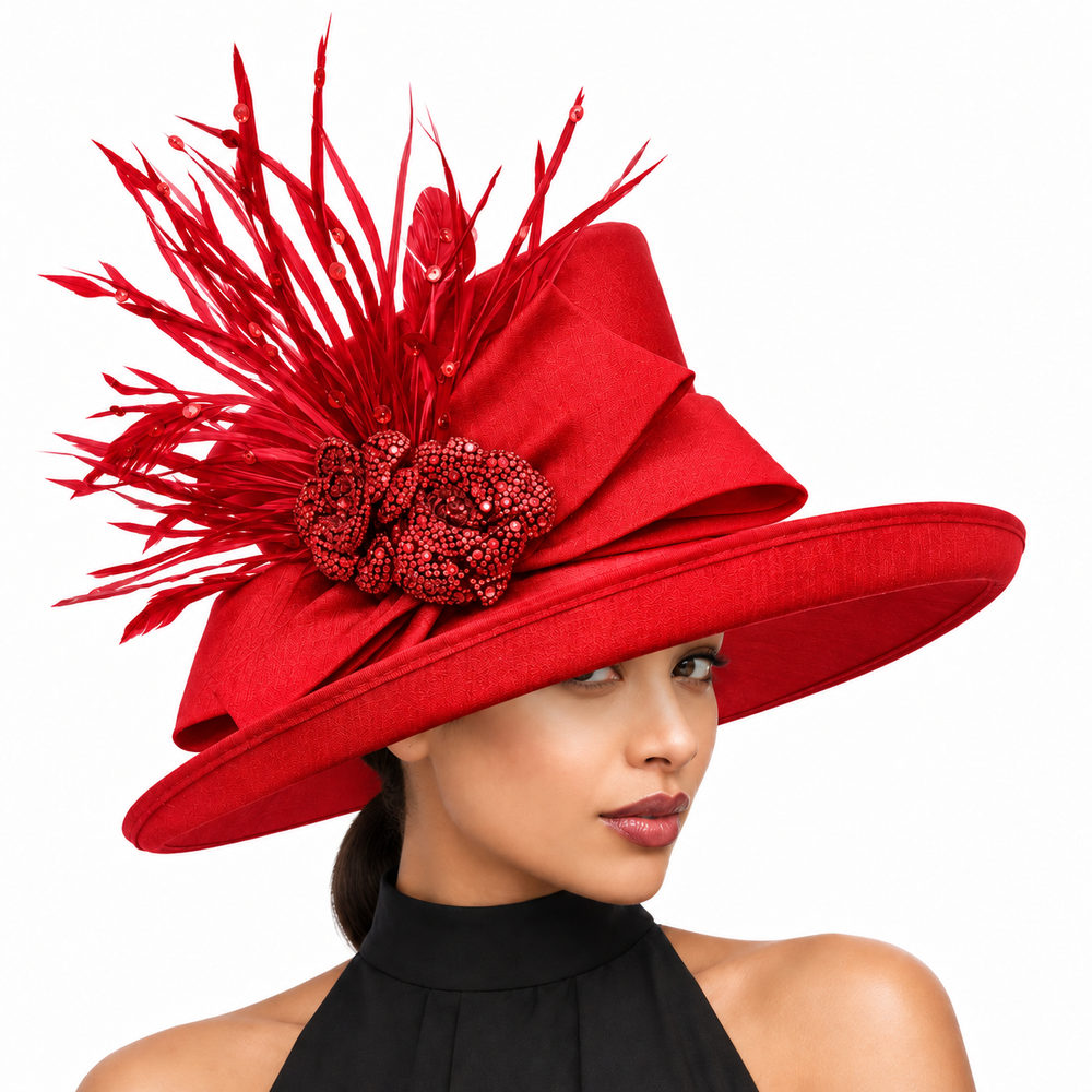 The Plaza Wide Brim Statement Hat: Red