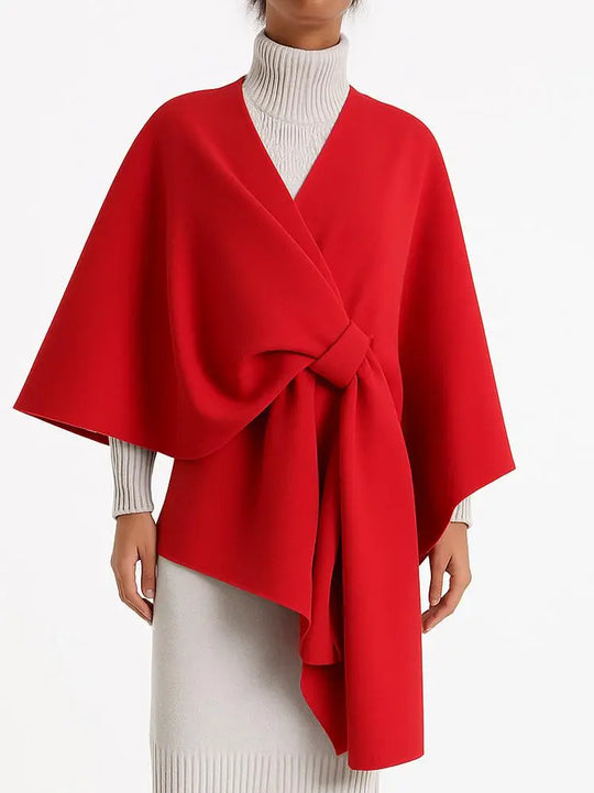 Italian Large Poncho with Knot Closure – Red