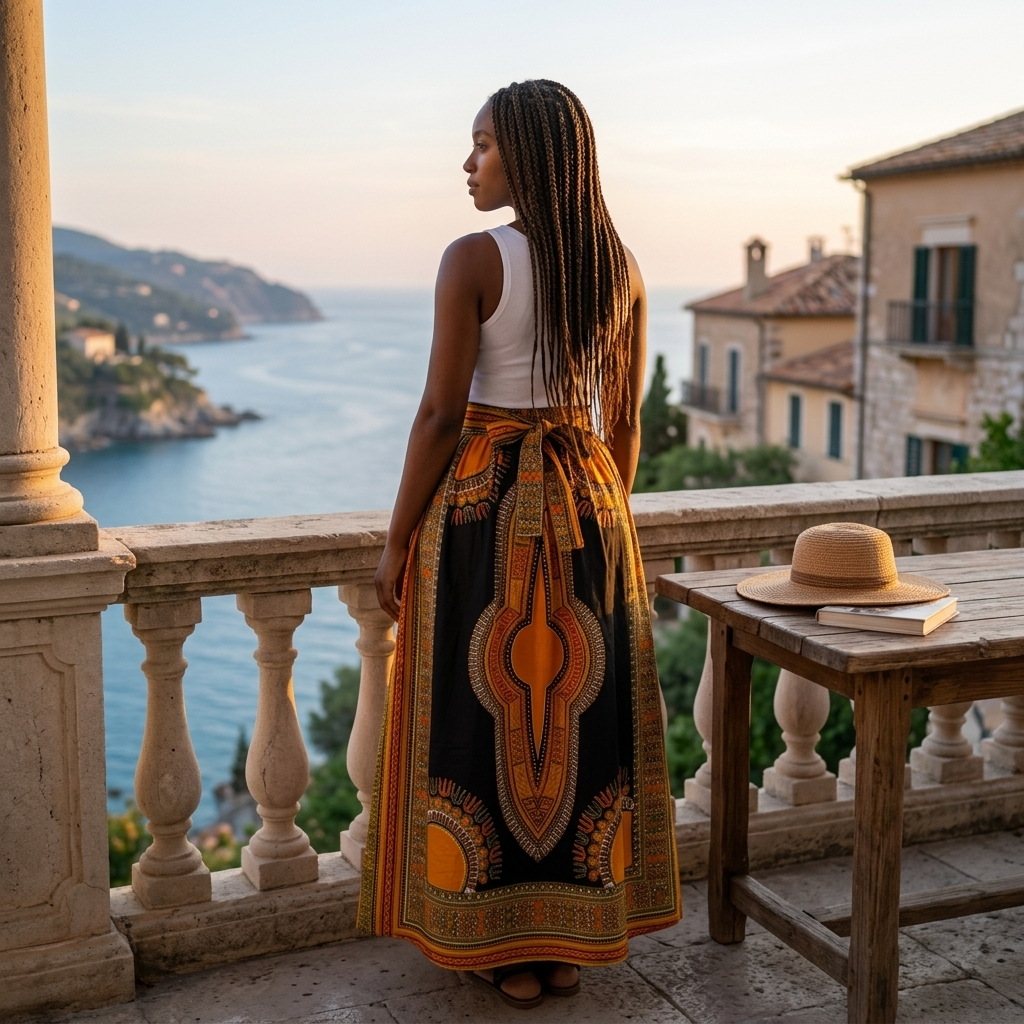 Langer Maxirock: Rosa Dashiki