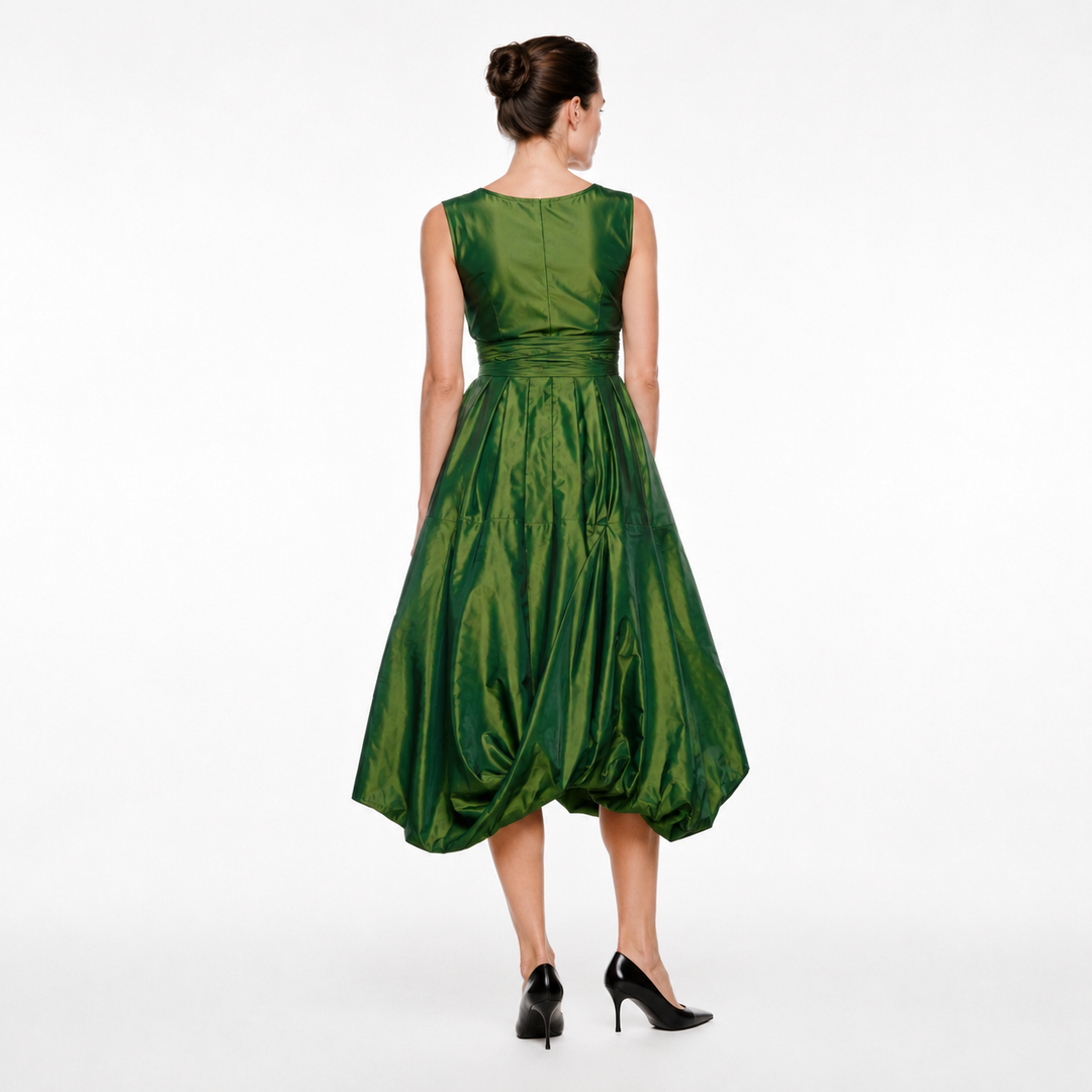 Igor Dobranic Phlox Olive Green Sculptural Midi Dress