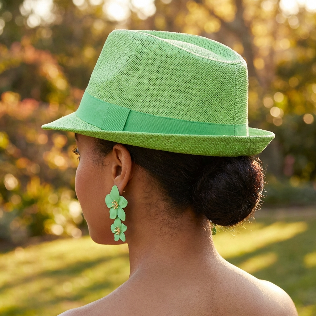 Paper Braid Panama Fedora Hat with Satin Band – Green