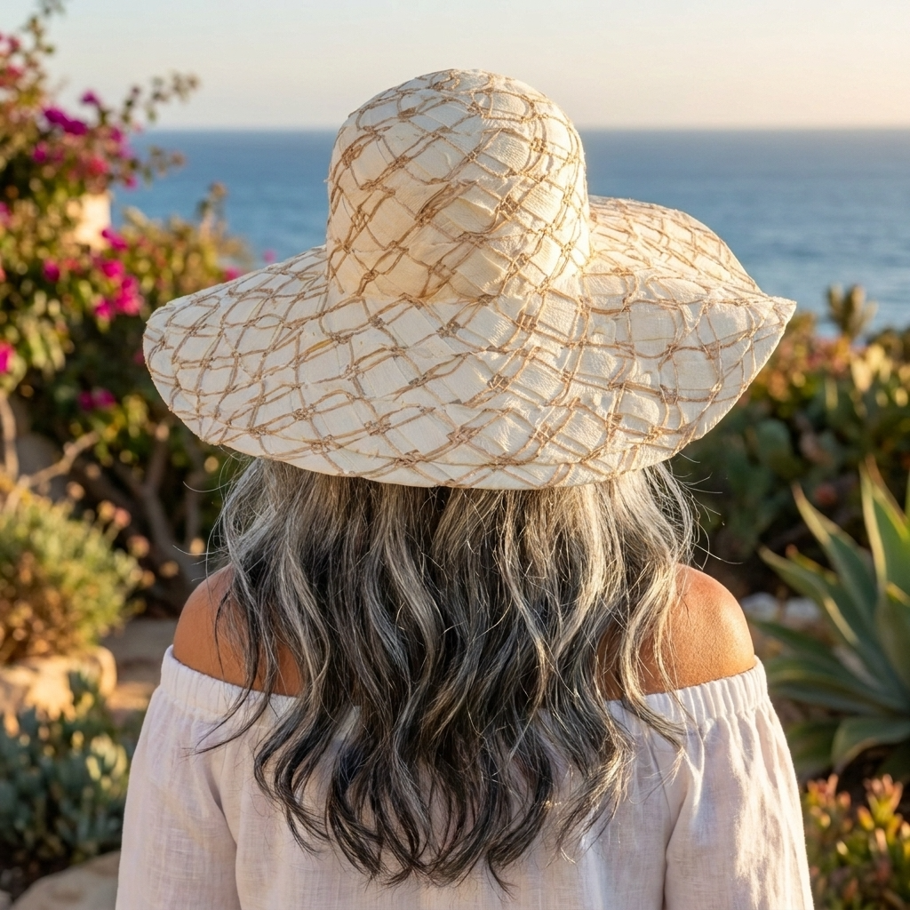 Golden Lattice Floppy Hat – Ivory/Natural