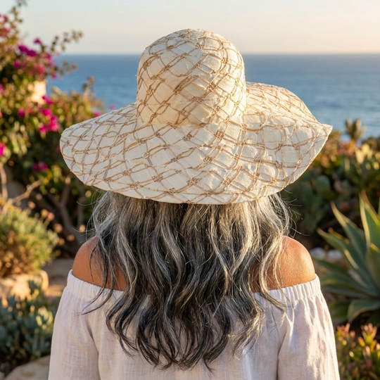 Golden Lattice Floppy Hat – Ivory/Natural