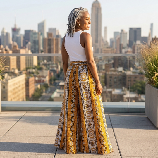 African Print Palazzo Pants – Mustard Tribal