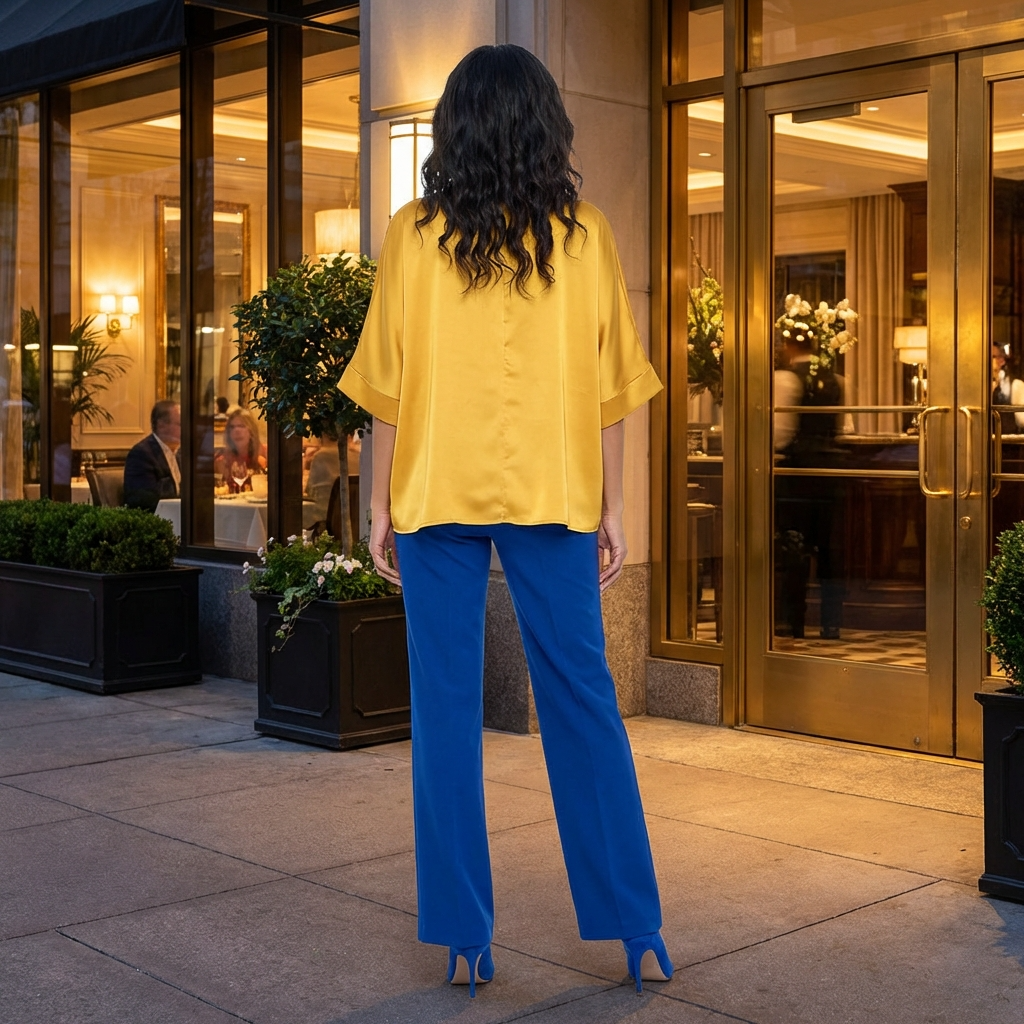 Stretch Satin Oversized Top – Gold