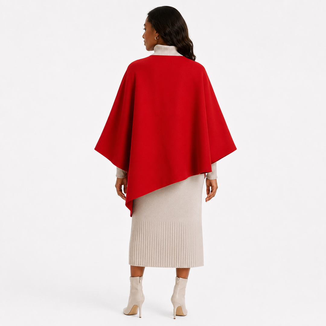 Italian Large Poncho with Knot Closure – Red