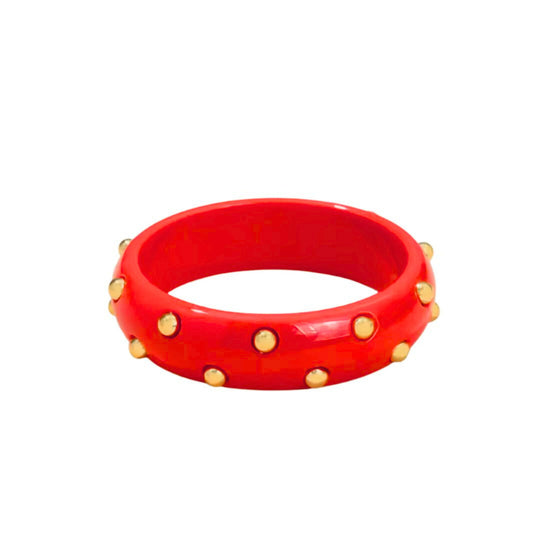 Red Studded Lucite Bangle – Gold Plated Stainless Steel