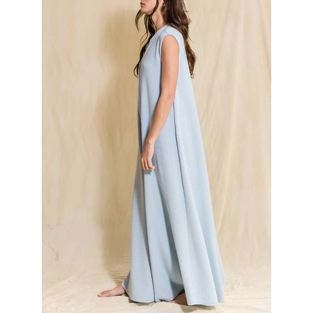 Wide Leg Button-up Loose Fit Solid Jumpsuit: Sky Blue